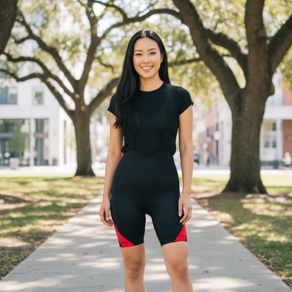 Etxeondo Women's Black and Red Bib Cycling Shorts